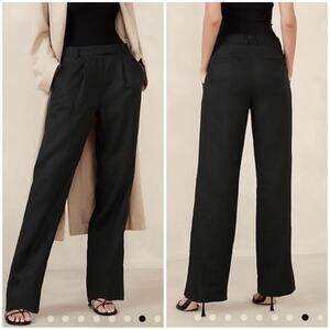 Banana Republic Lina Straight Linen Pant Black 10 882876 NWT